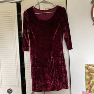 3/4 sleeve red wine faux velvet dress